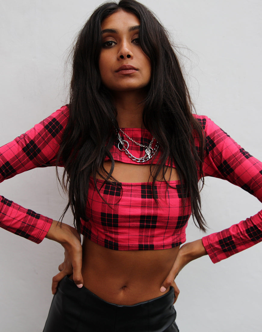Shimla Crop Top in Winter Plaid Rot / Schwarz