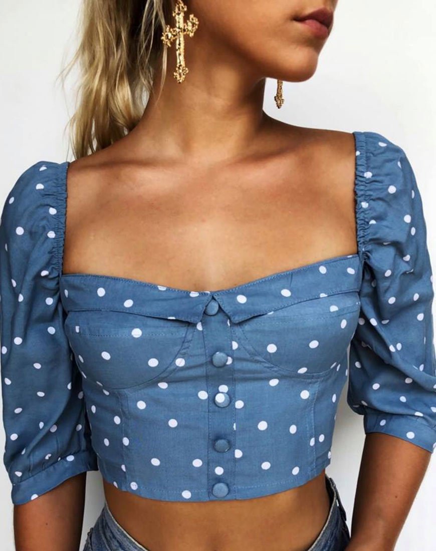Flory Crop Top in Skater Polka Blau