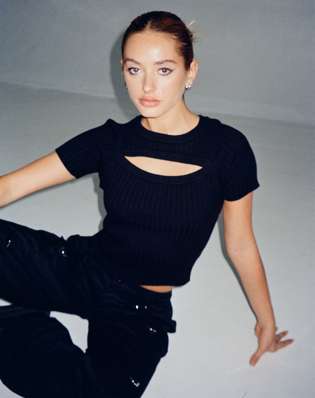 Morsche Cut Out Crop Top in Schwarz