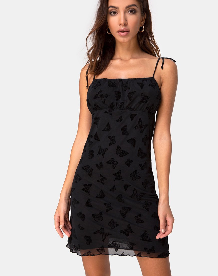 Kaline Kleid in Schmetterlingsflock Schwarz