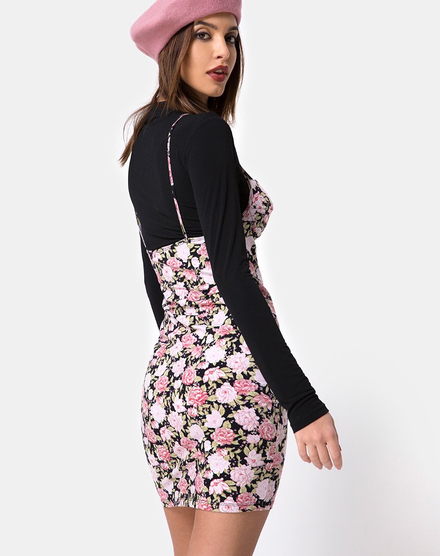 Alvina Bodycon Kleid in Bloom Floral Schwarz Base
