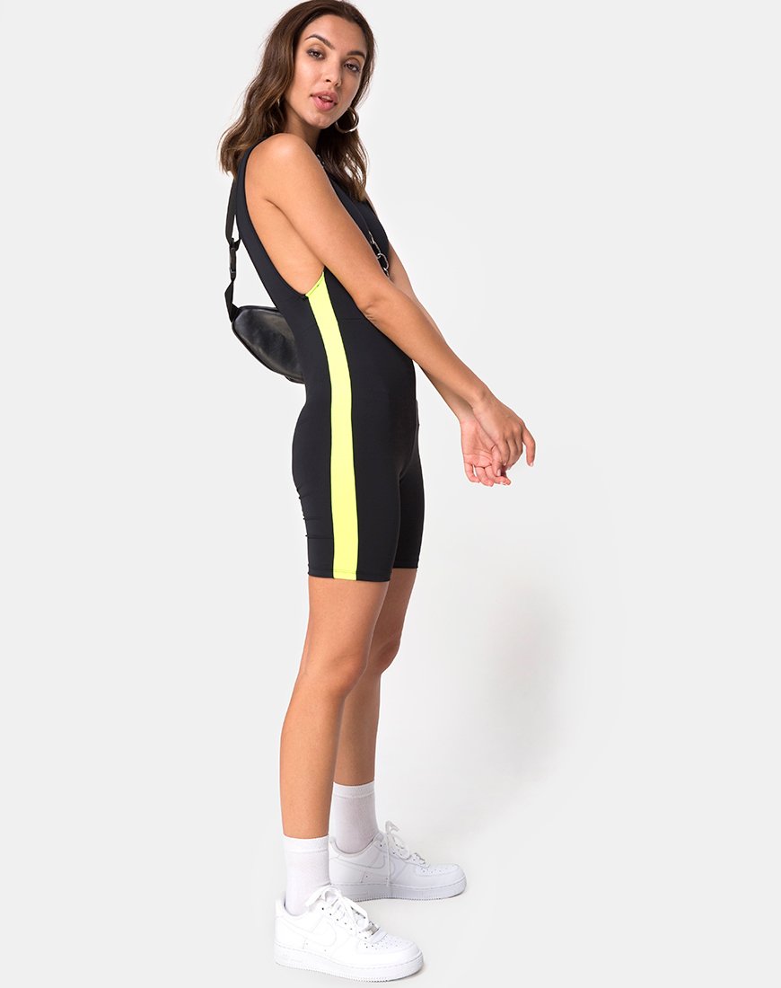 Bild von Acashi Unitard in Schwarz mit limonenfarbenen Seitenstreifen