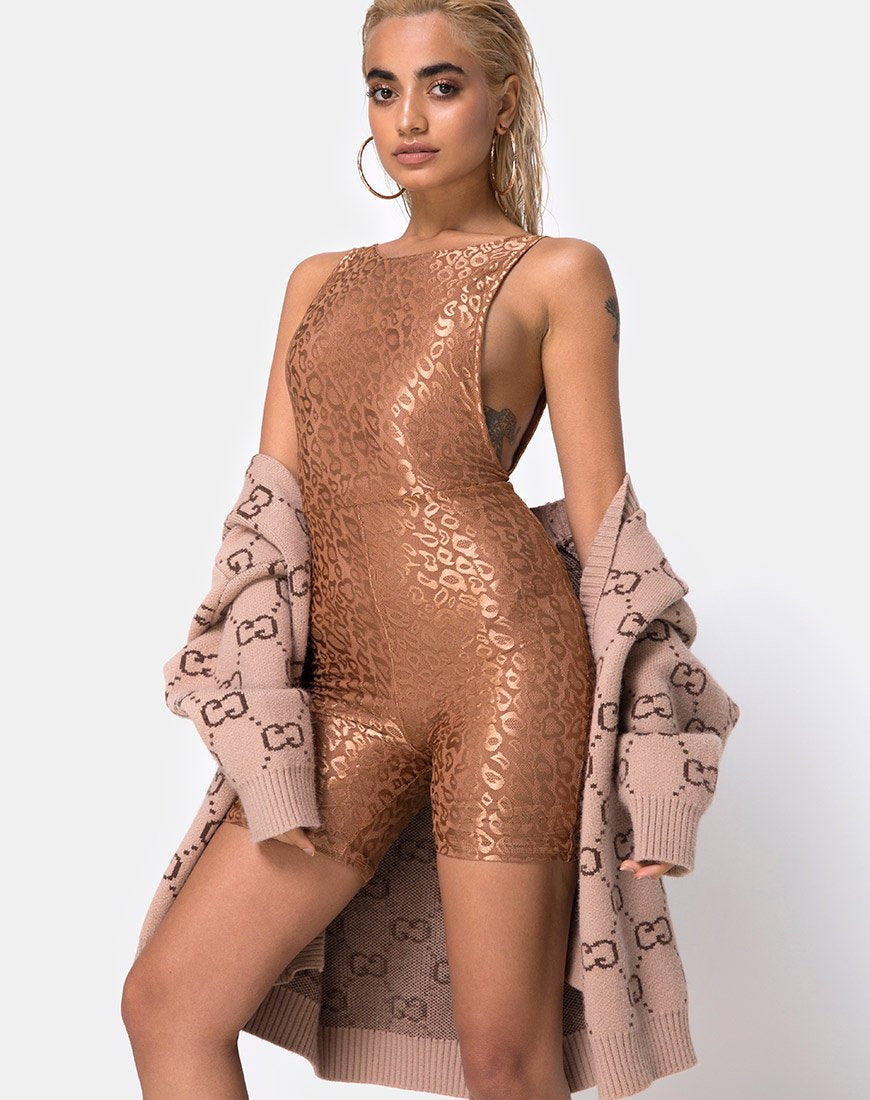 Bild von Acro Unitard in Leopard Sheen Net Caramel