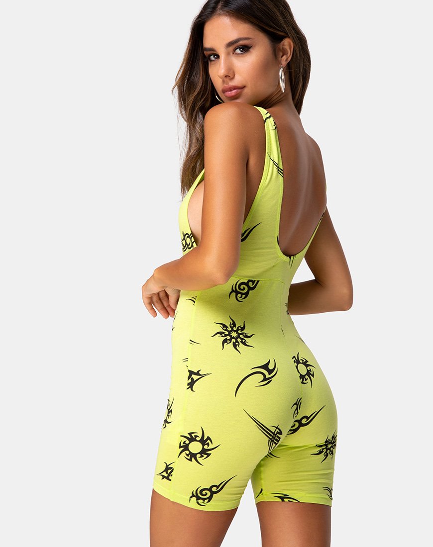 Bild von Acro unitard in Grün mit Tribal Repeat
