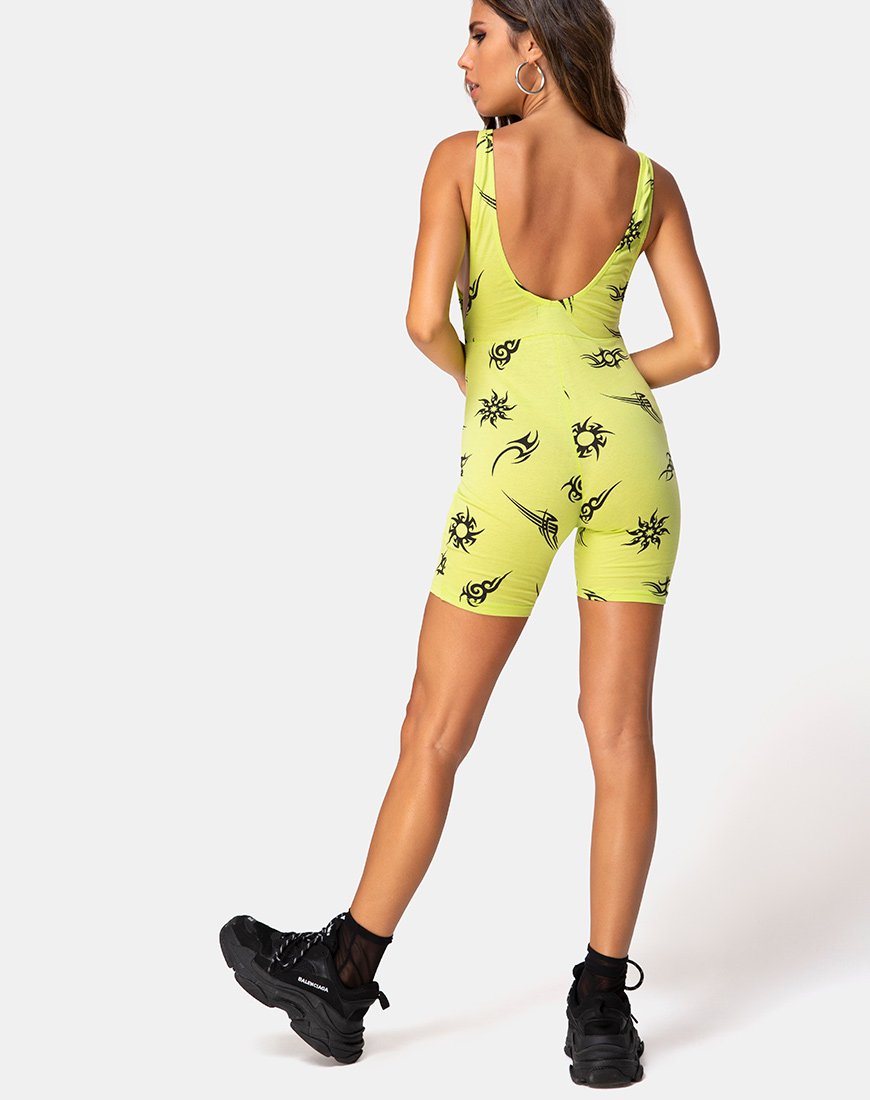 Bild von Acro unitard in Grün mit Tribal Repeat
