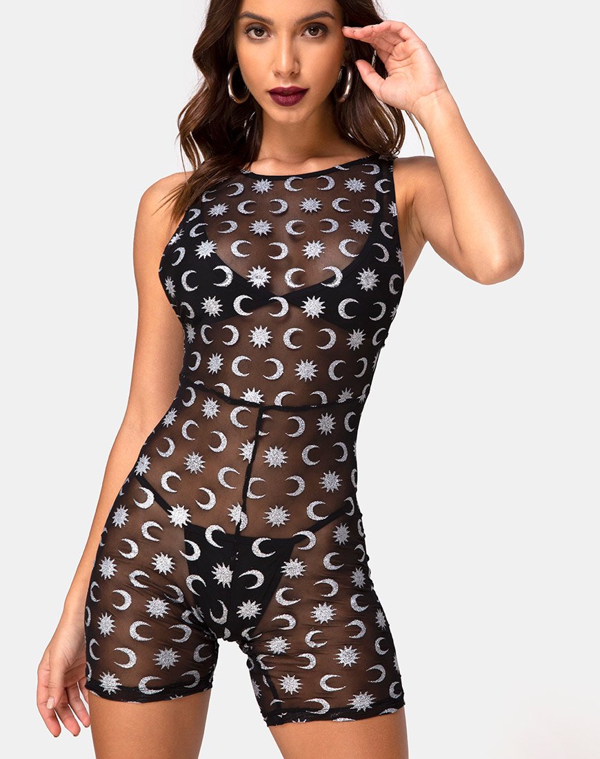 Acro Unitard in Over the Moon Schwarz mit Glitter