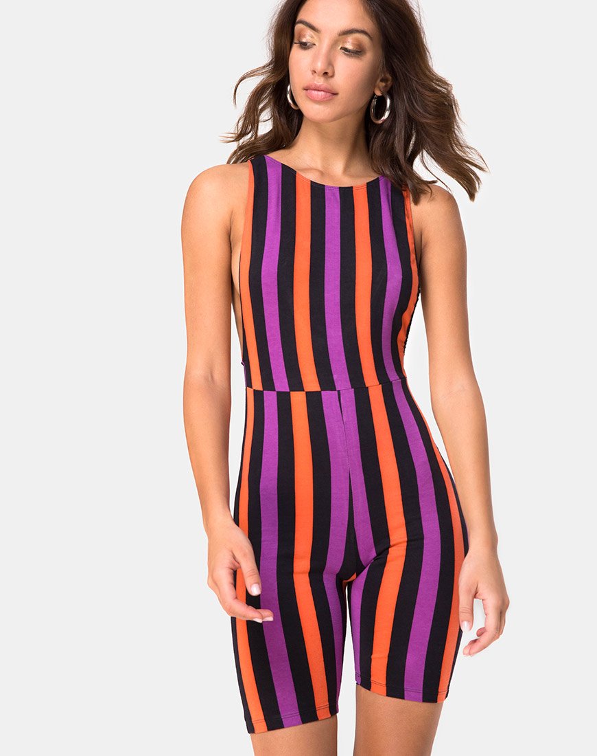 Acro Unitard in Lila und Orange gestreift