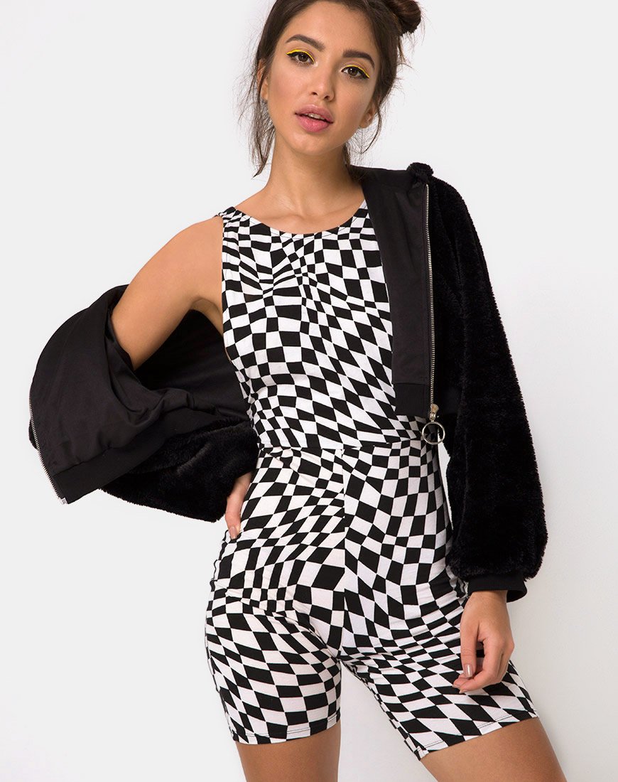 Acro Unitard in Square Flag Schwarz und Weiß