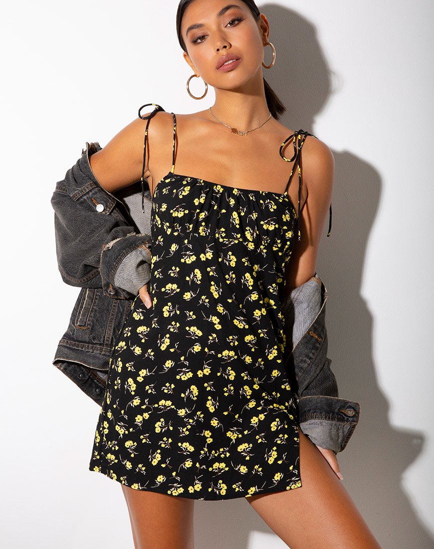 Image of Adara Slip Dress in Butterblume Schwarz und Gelb