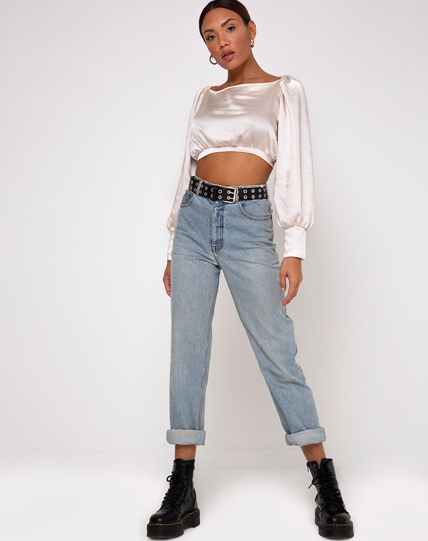 Bild von Adoria Crop Top in Satin Elfenbein
