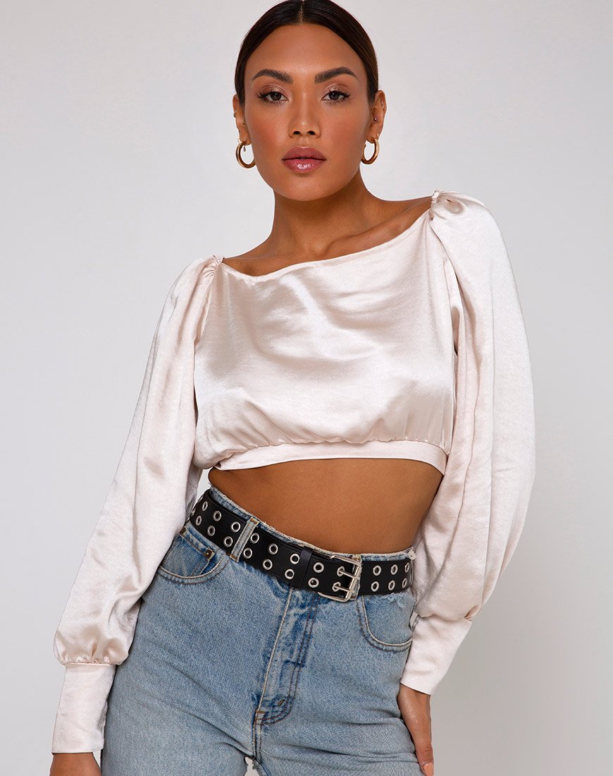 Bild von Adoria Crop Top in Satin Elfenbein