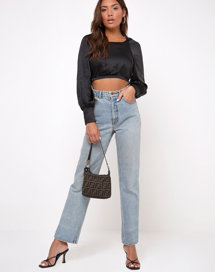 Image of Adoria Crop Top aus Satin Schwarz
