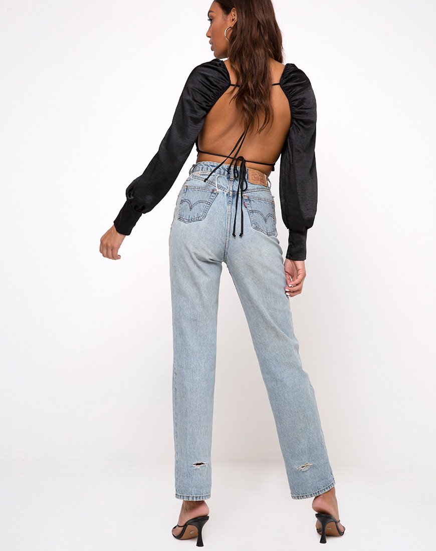 Image of Adoria Crop Top aus Satin Schwarz