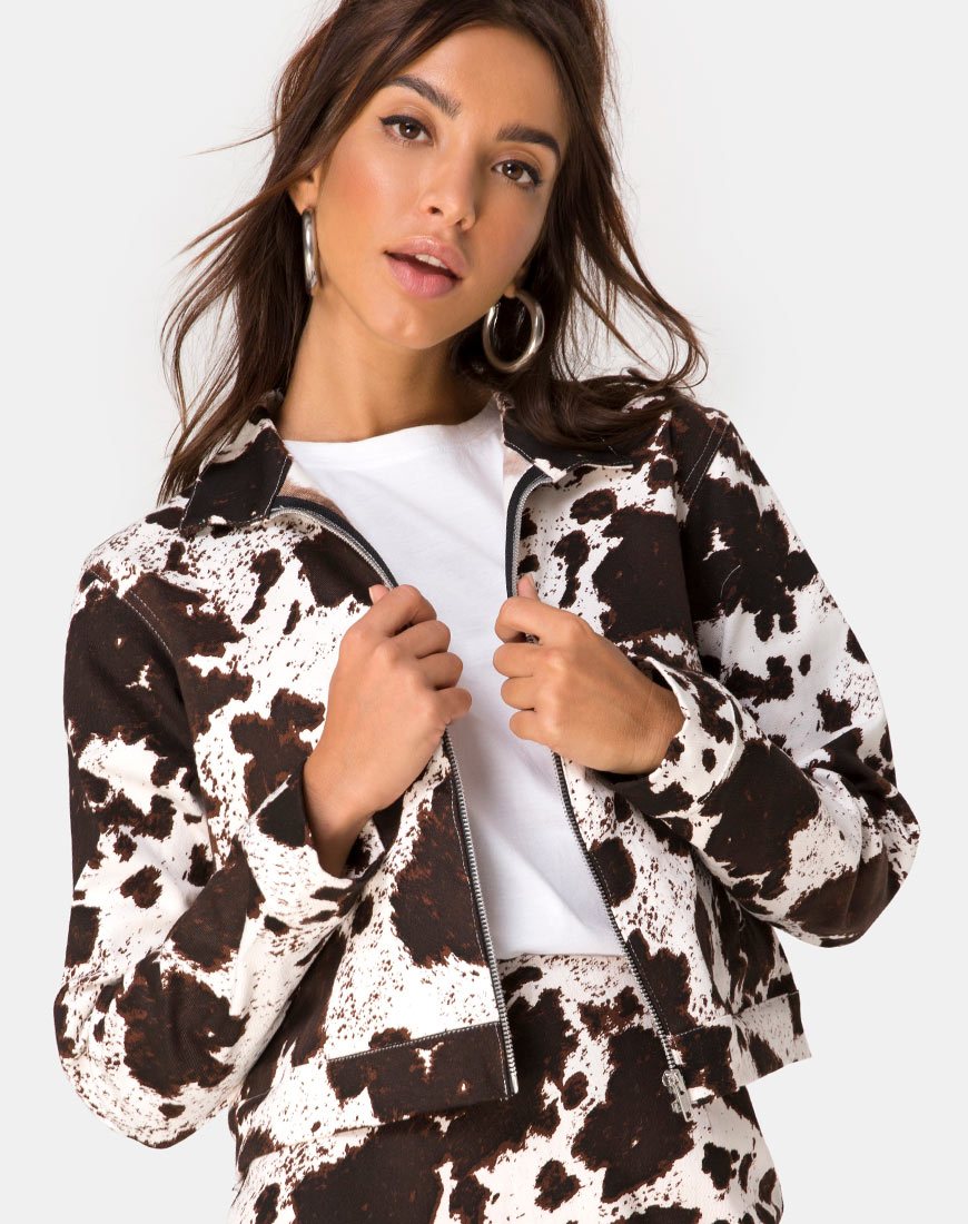 Image of Agatha Jacke aus Kuhfell Braun und Weiß