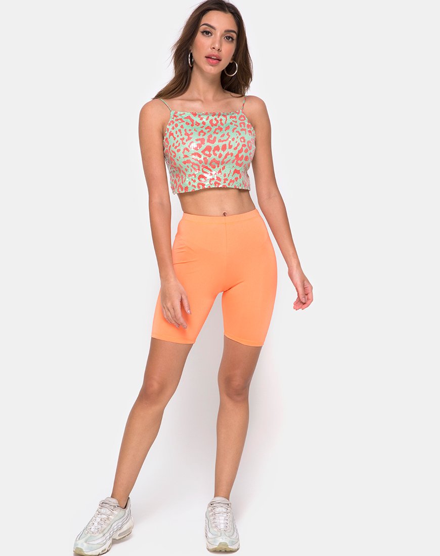 Bild von Ahena Crop Top in Fluro Leopard mit klarem Paillettenbesatz