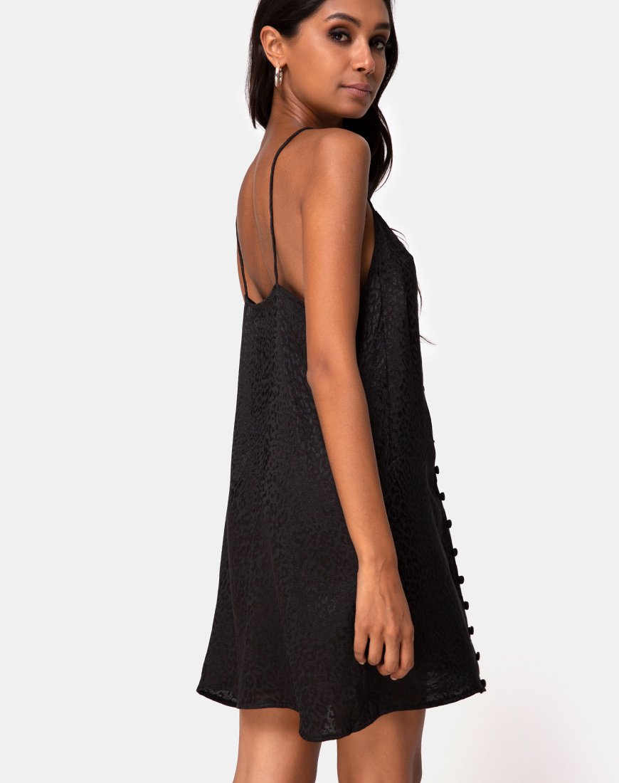 Akina Kleid aus schwarzem Satin Cheetah