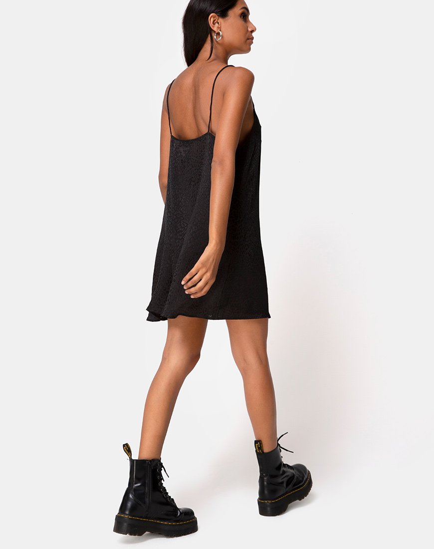 Image of Akina Kleid aus schwarzem Satin Cheetah
