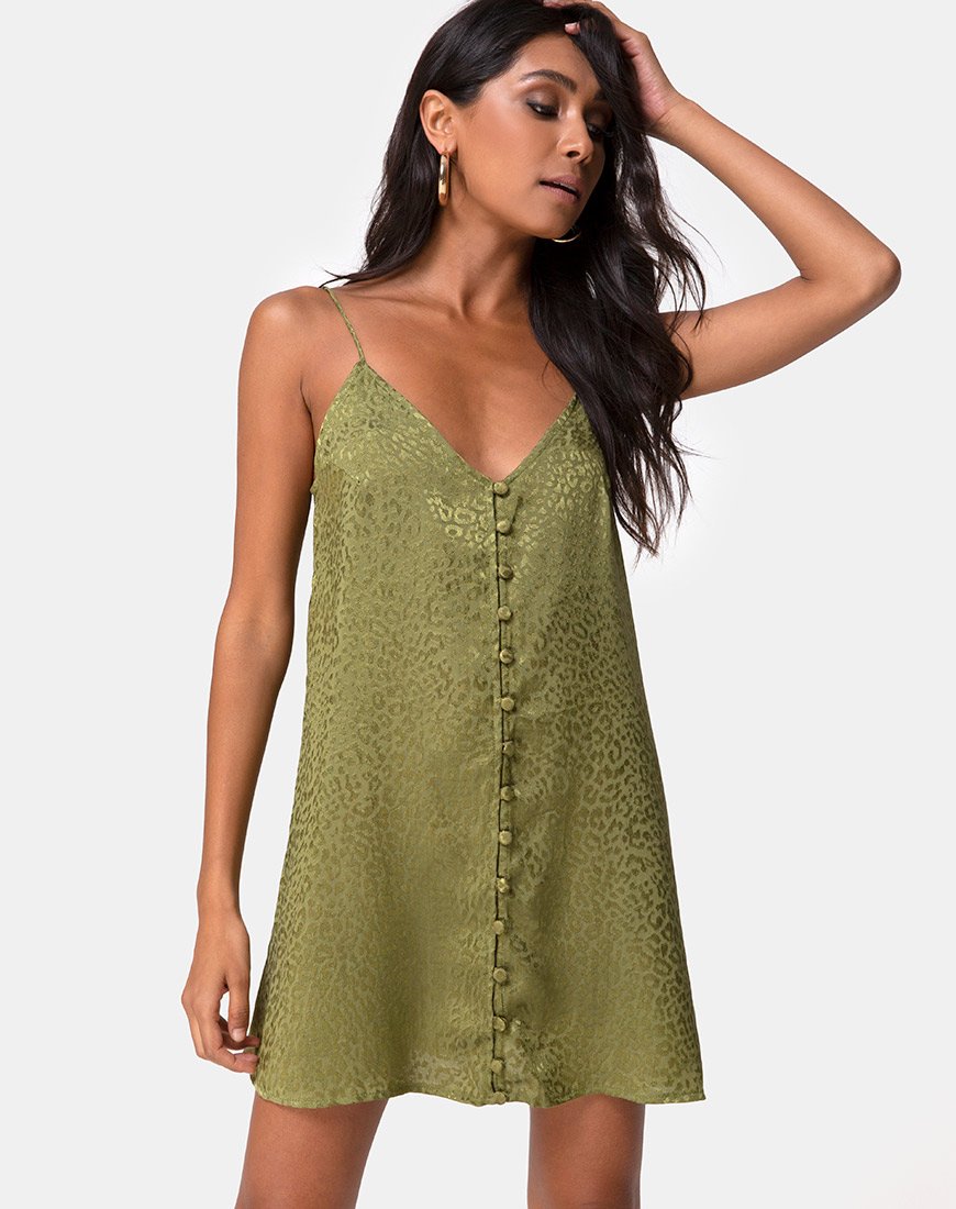 Image of Akina Kleid aus Satin Cheetah Khaki