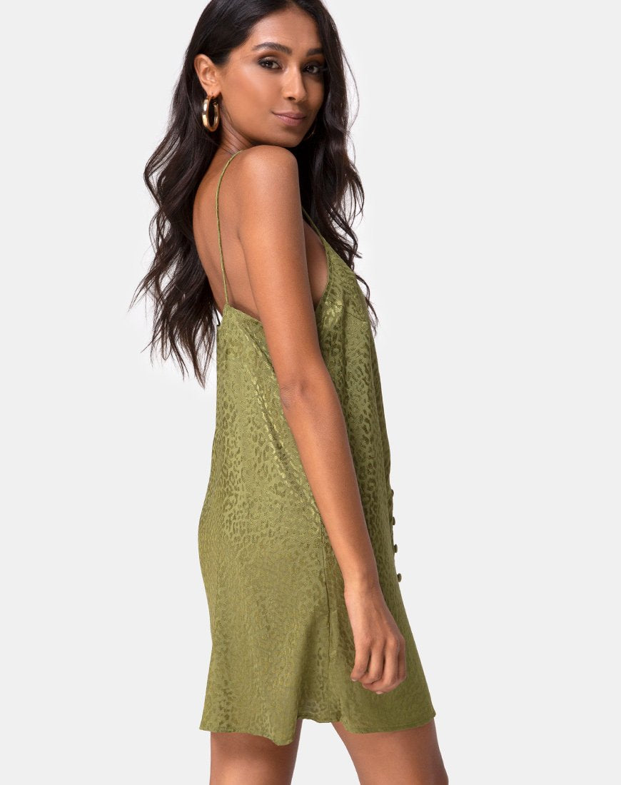 Image of Akina Kleid aus Satin Cheetah Khaki
