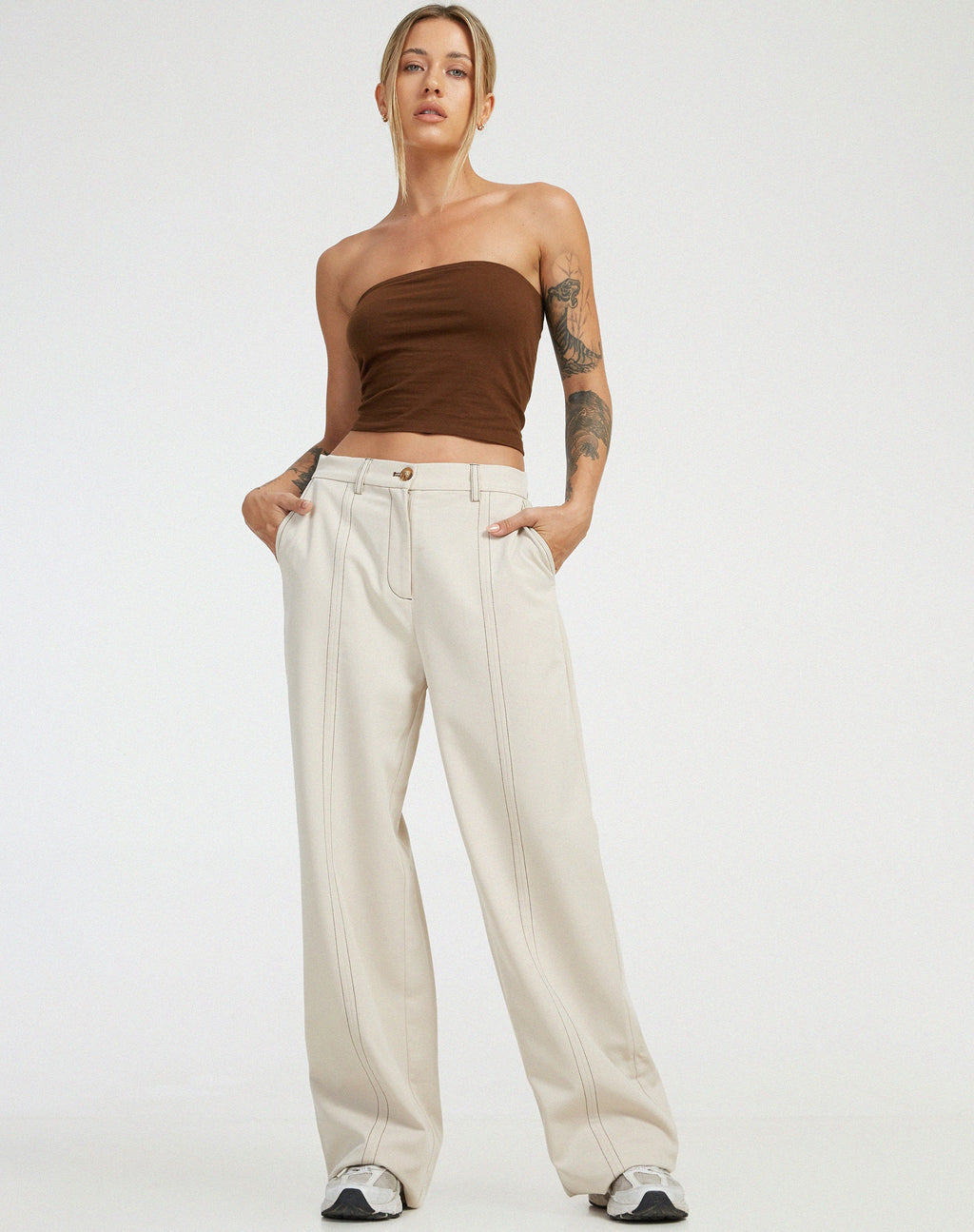 Albus Hose in Ecru Braun Stich