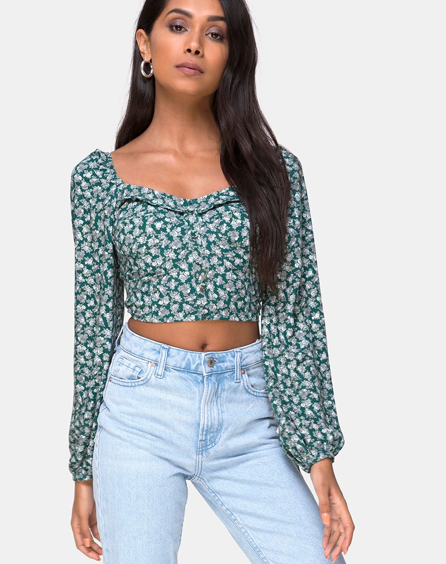Alor Crop Top in Floral Bloom Grün