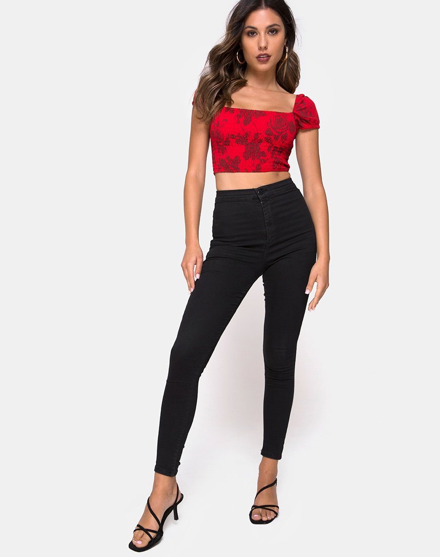 Bild von Alya Crop Top in Tonal Floral Rot