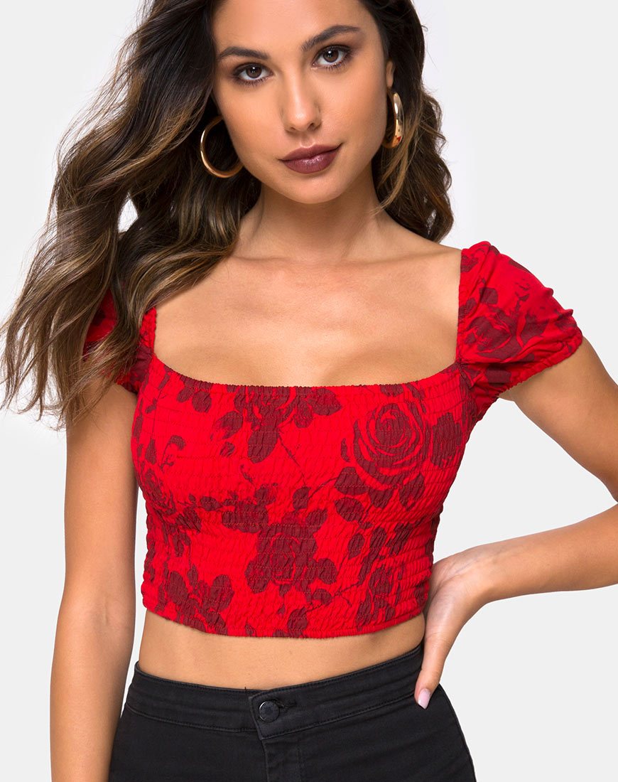 Alya Crop Top in Tonal Floral Rot