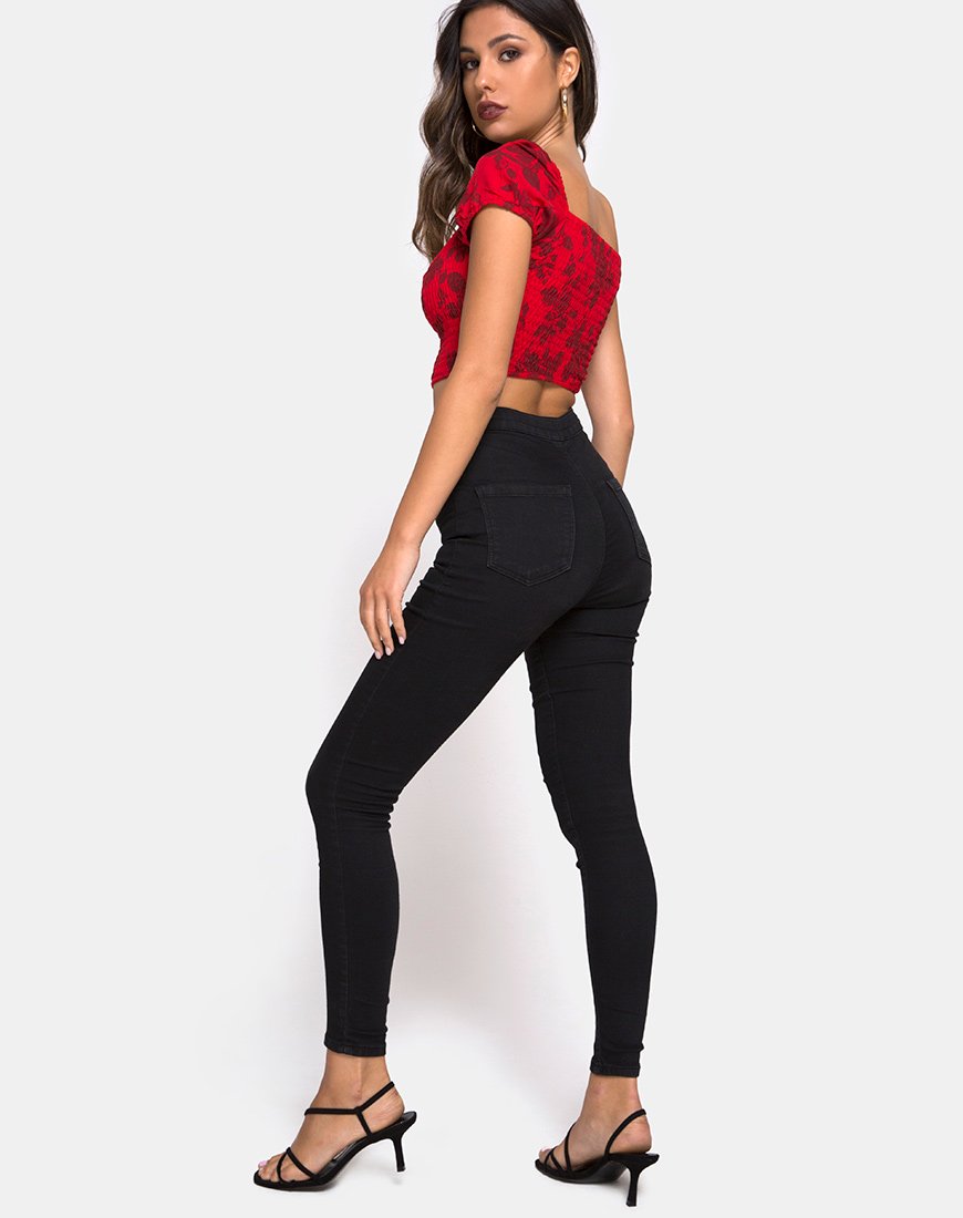Bild von Alya Crop Top in Tonal Floral Rot