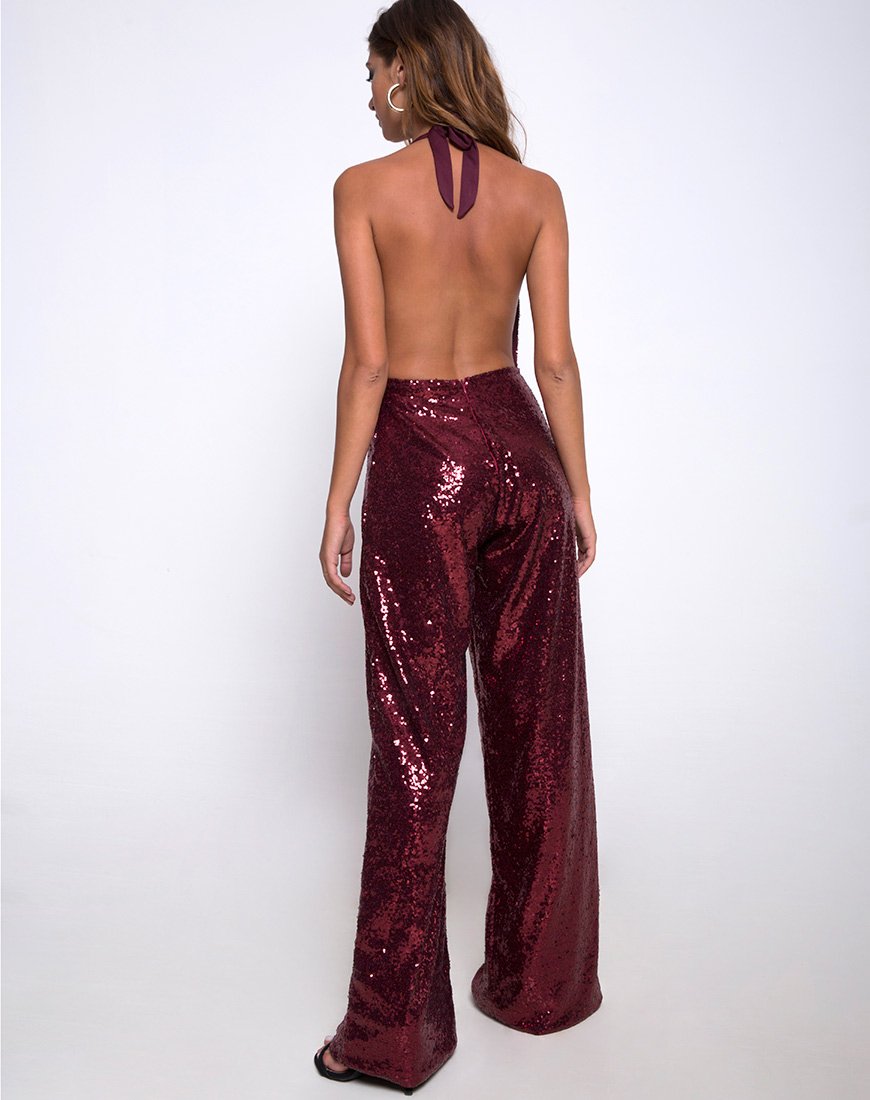 Bild von Amber Wide Leg Jumpsuit in Mini Pailletten Burgundy