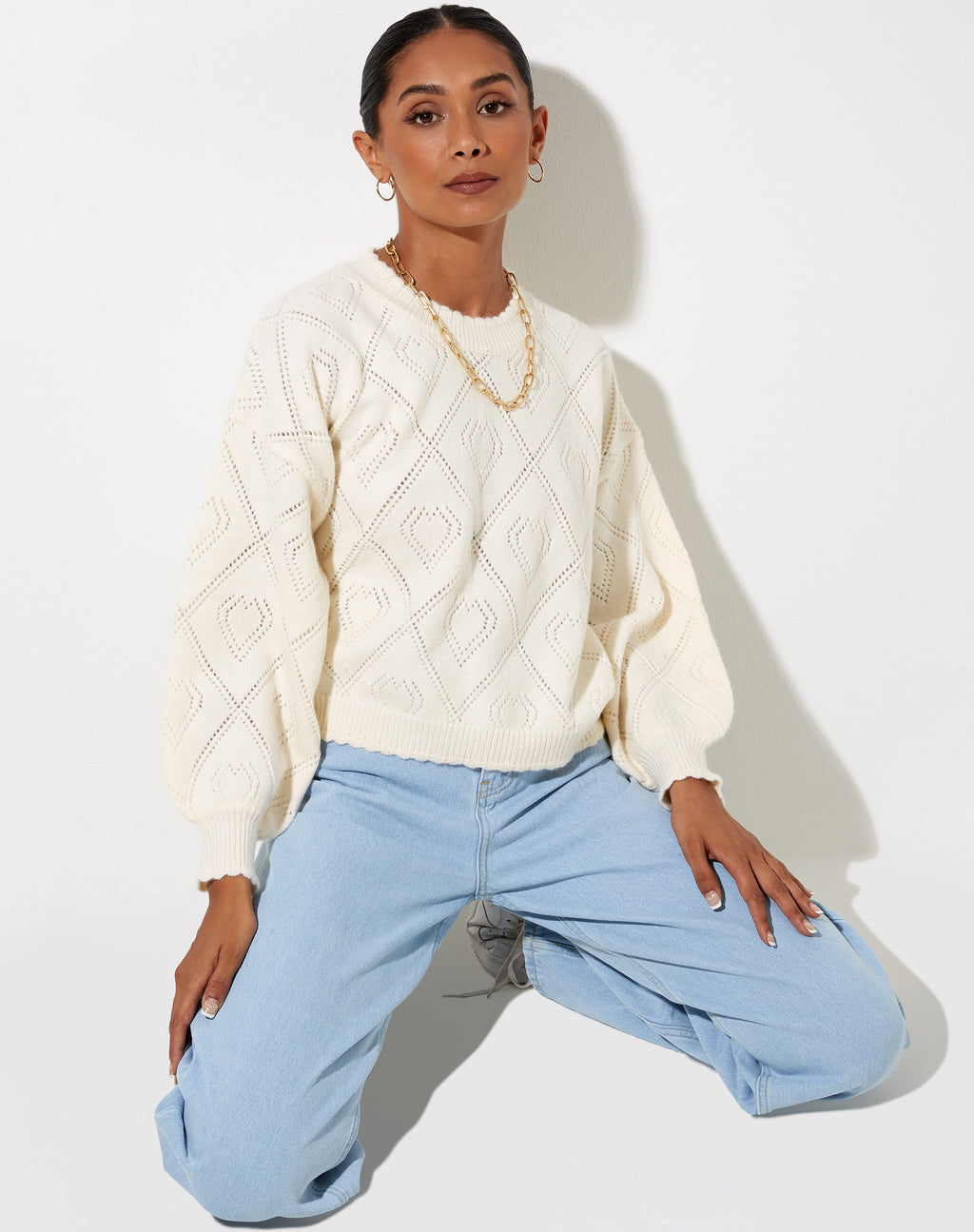 Ammar Pullover in Diamant und Herz Creme
