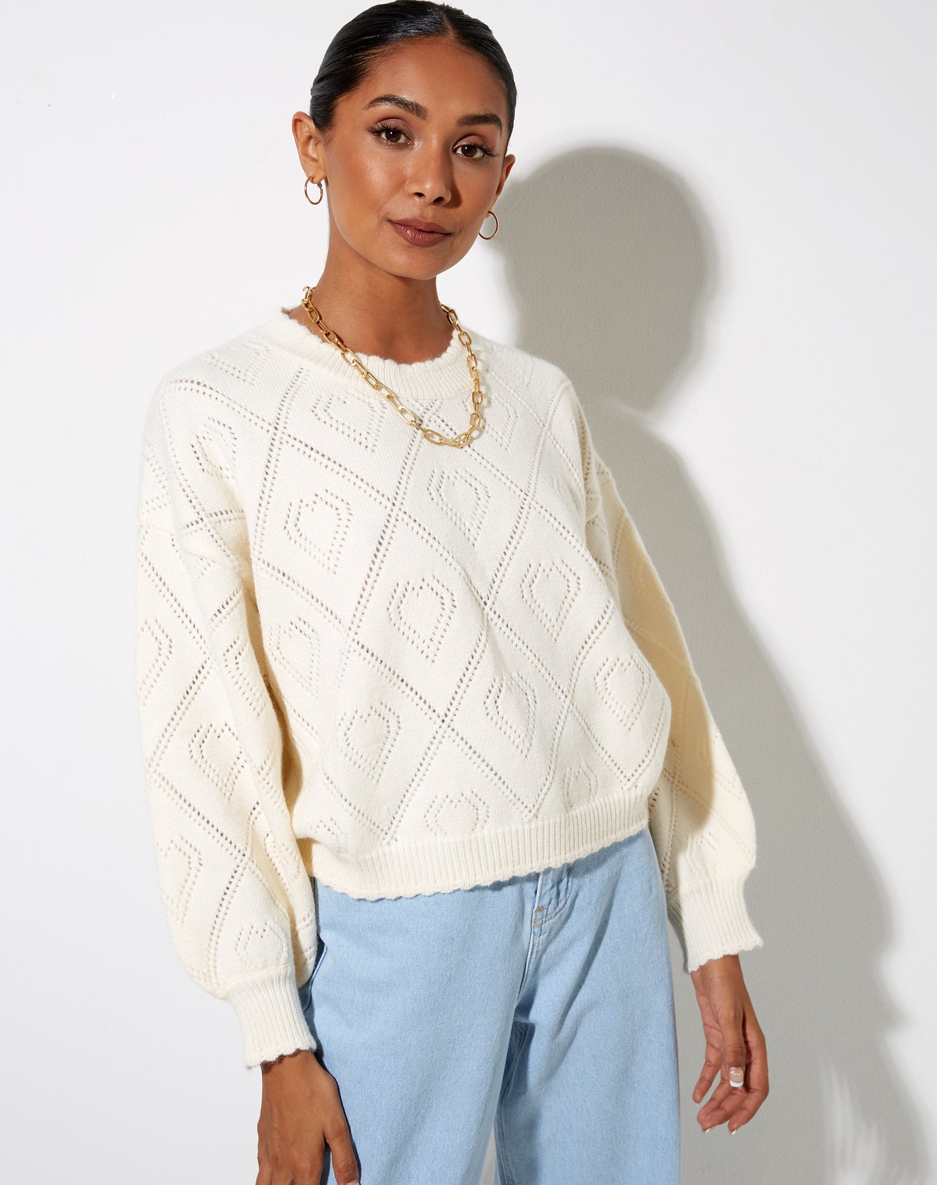 Image of Ammar Pullover in Diamant und Herz Creme