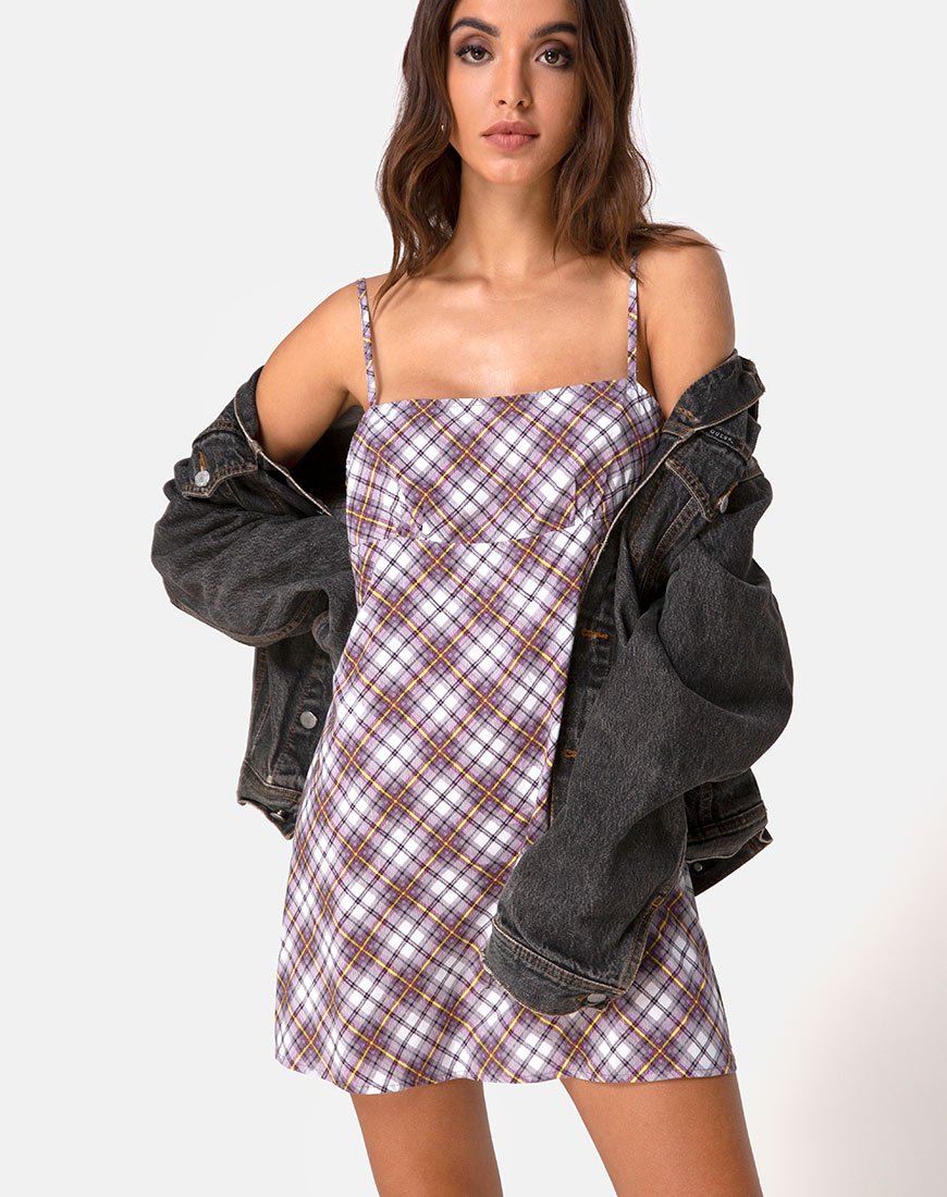 Andin Slip Dress in Grunge Check Lila