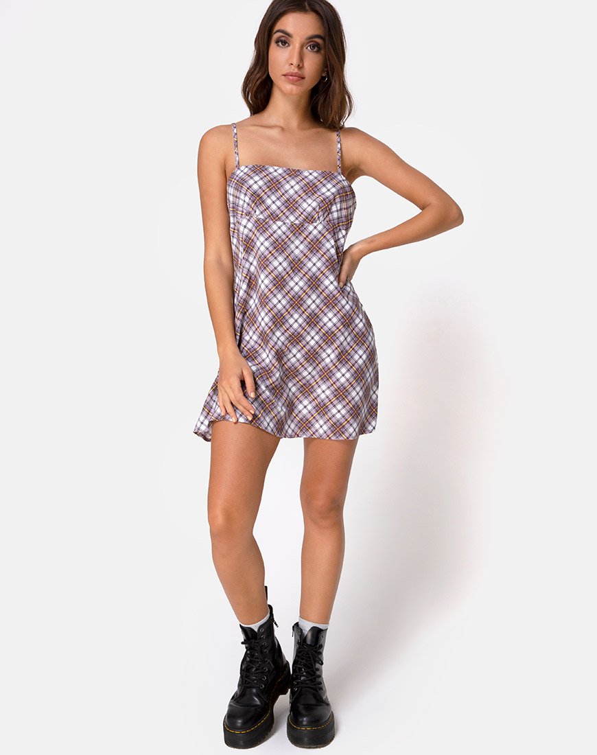 Image of Andin Slip Dress in Grunge Check Lila