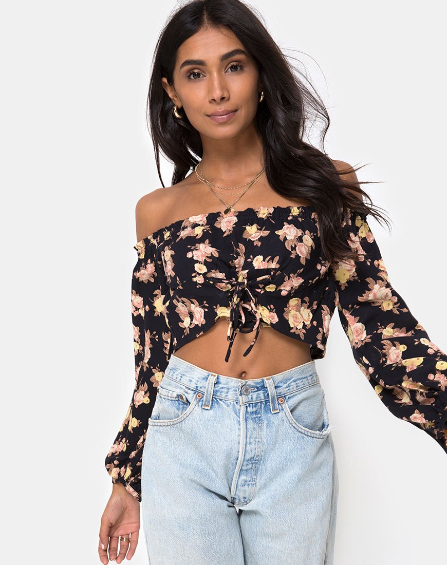 Aneca Schulterfreies Top in Antique Rose Schwarz