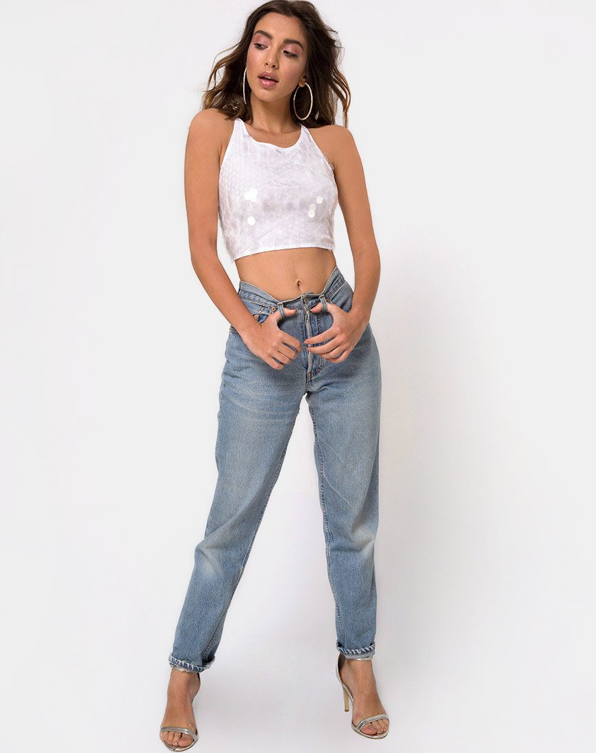 Image of Anery Crop Top aus durchsichtigem Paillettenstoff