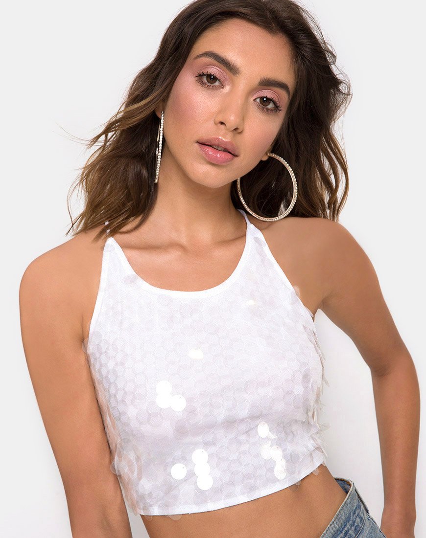 Image of Anery Crop Top aus durchsichtigem Paillettenstoff