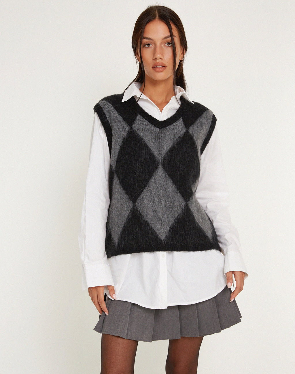 Arisa Pulloverweste in Harlekin Grau und Schwarz