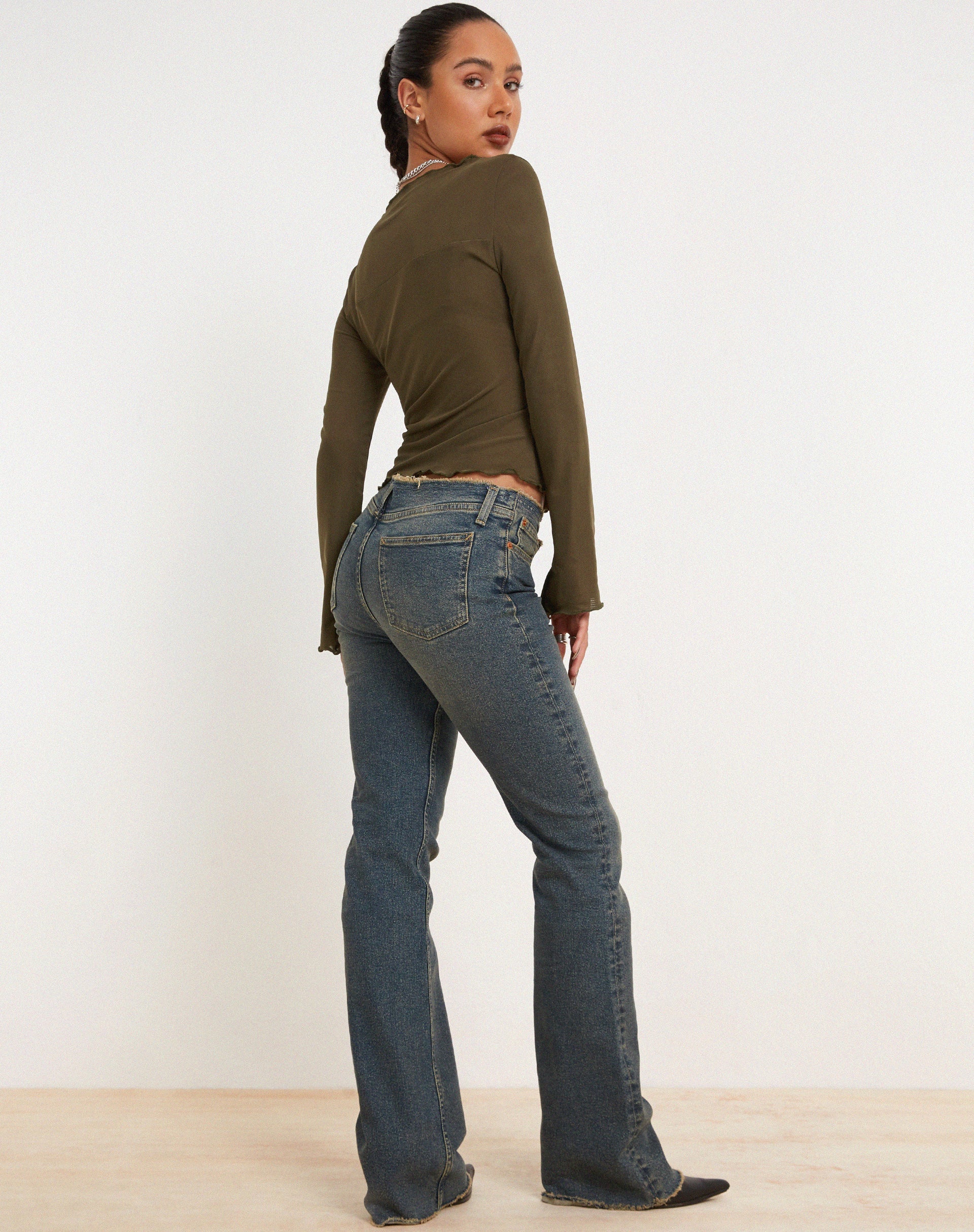 Bild von Armina Mesh Long Sleeve Top in Green Leaf