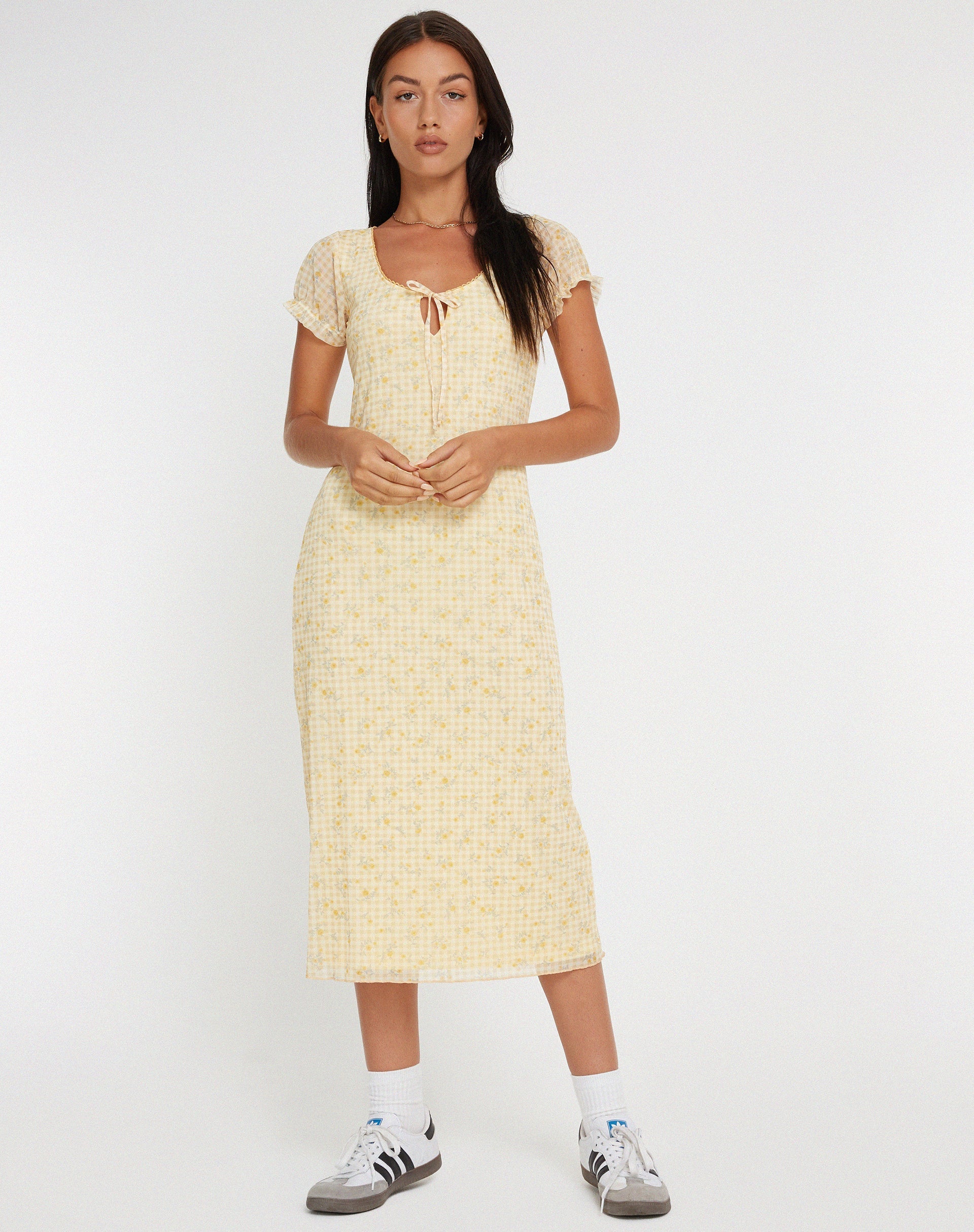 Bild von Aroha Midikleid in Gingham Floral Gelb