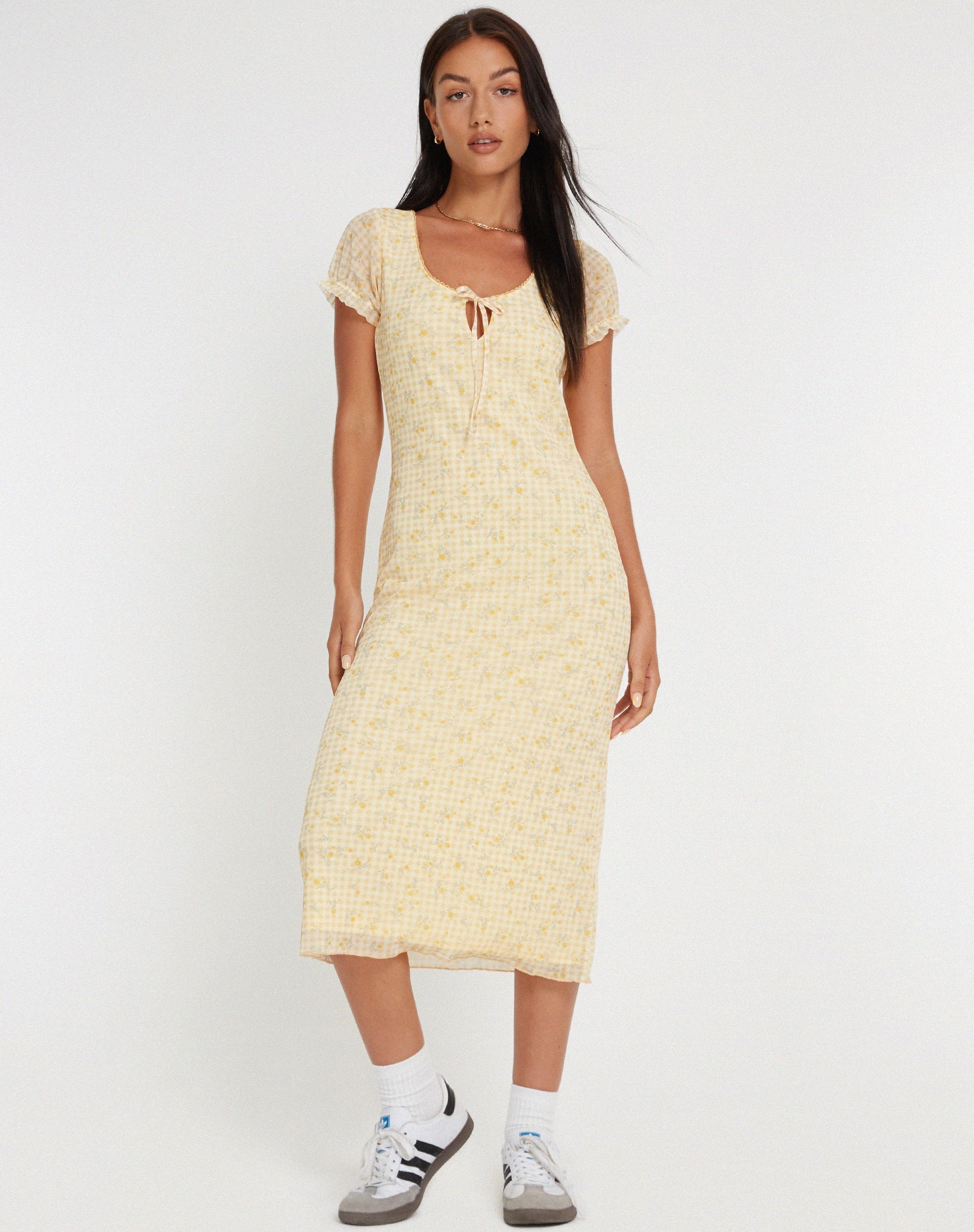 Bild von Aroha Midikleid in Gingham Floral Gelb