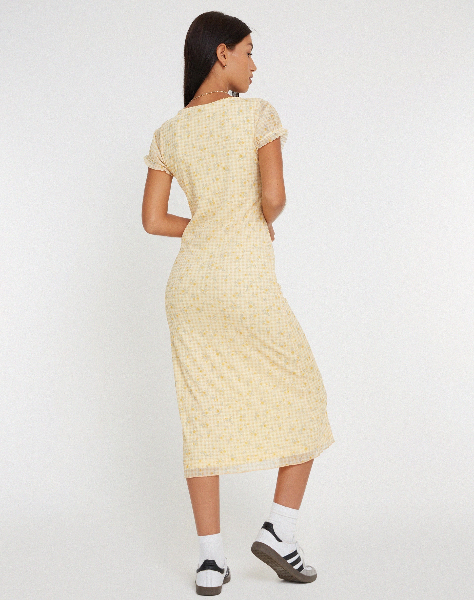 Bild von Aroha Midikleid in Gingham Floral Gelb
