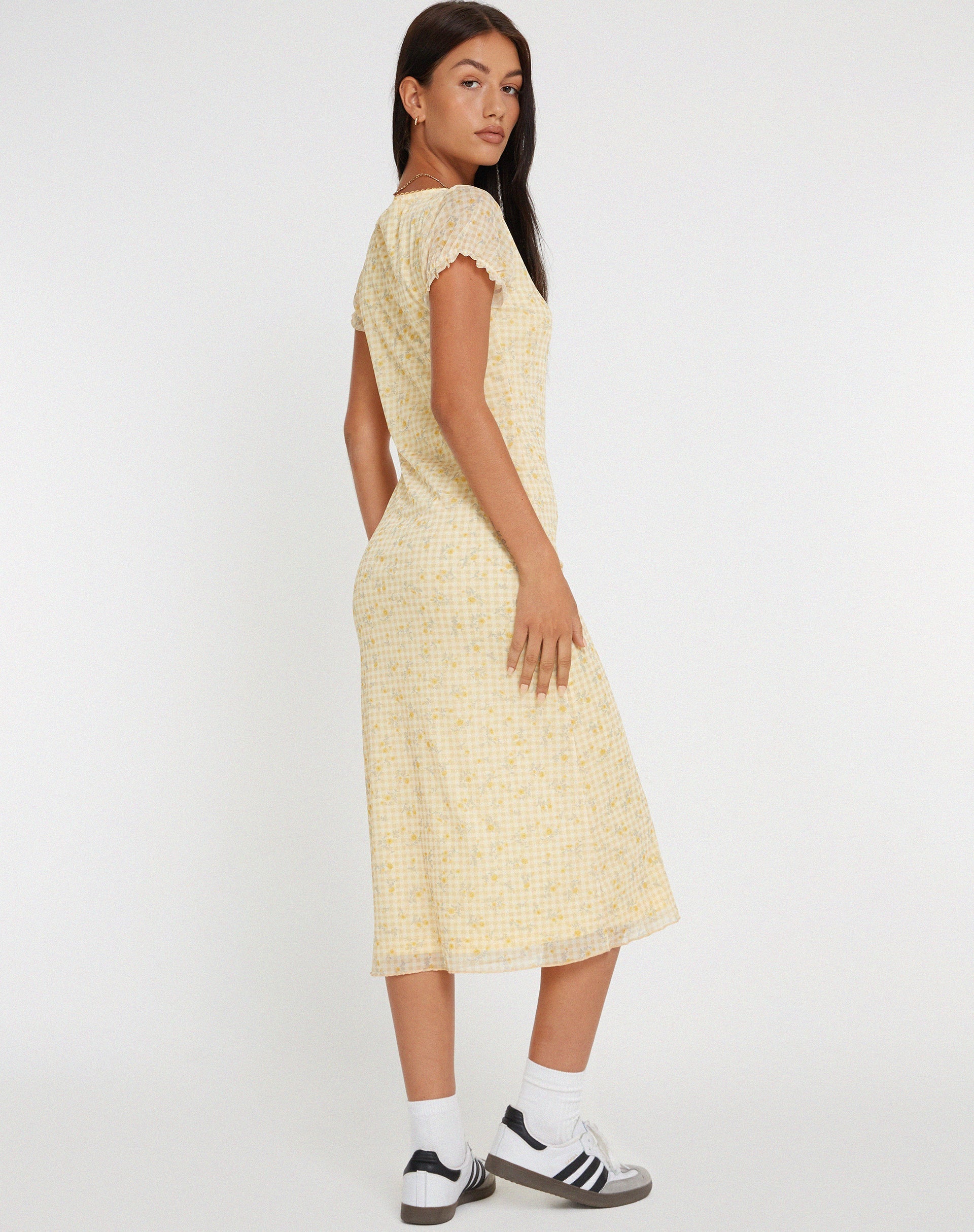 Bild von Aroha Midikleid in Gingham Floral Gelb