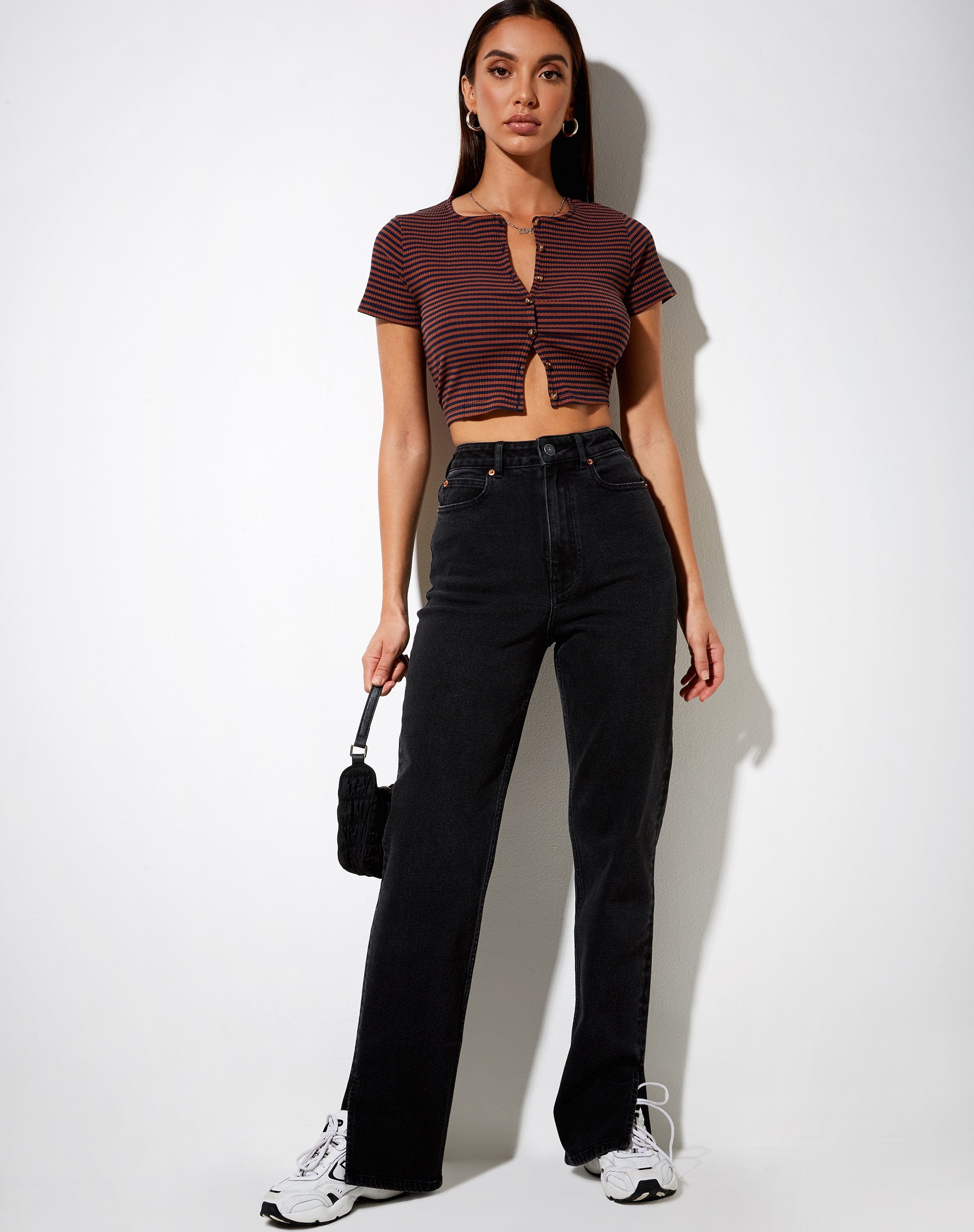 Bild von Avia Crop Top in Rib Braun und Marine