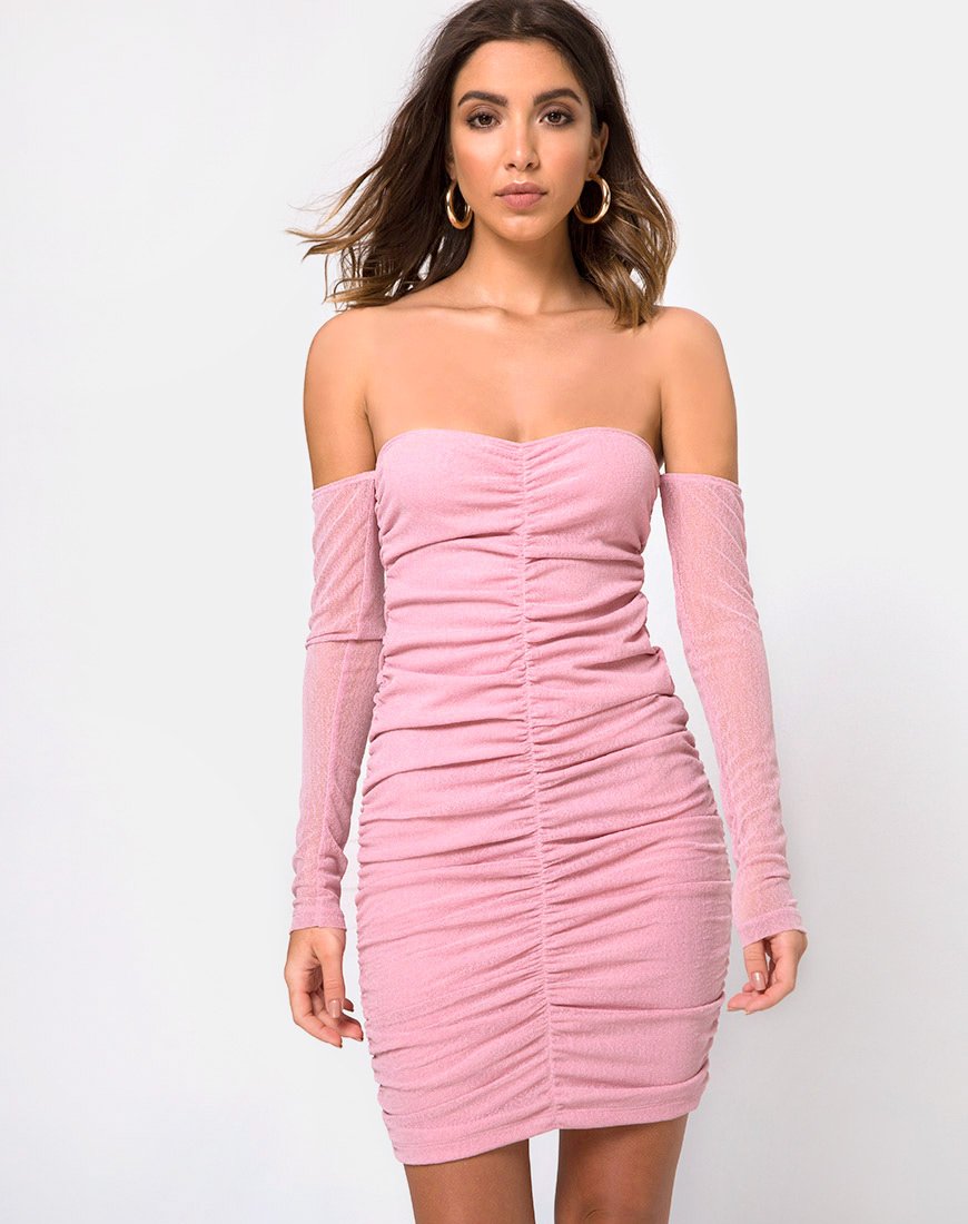 Azalea Off The Shoulder Kleid in Sheer Knit Blush