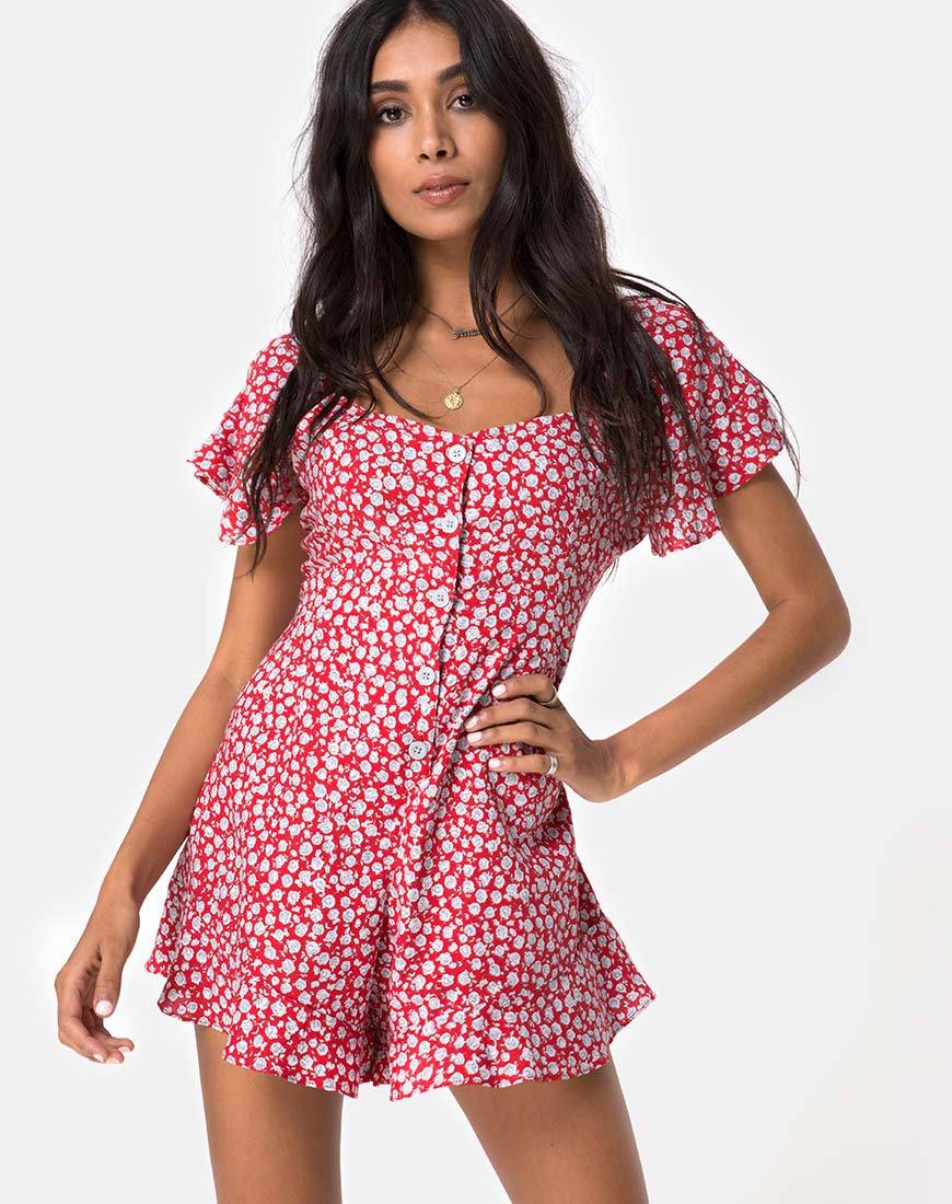 Bild von Bae Playsuit in Ditsy Rose Rot und Silber
