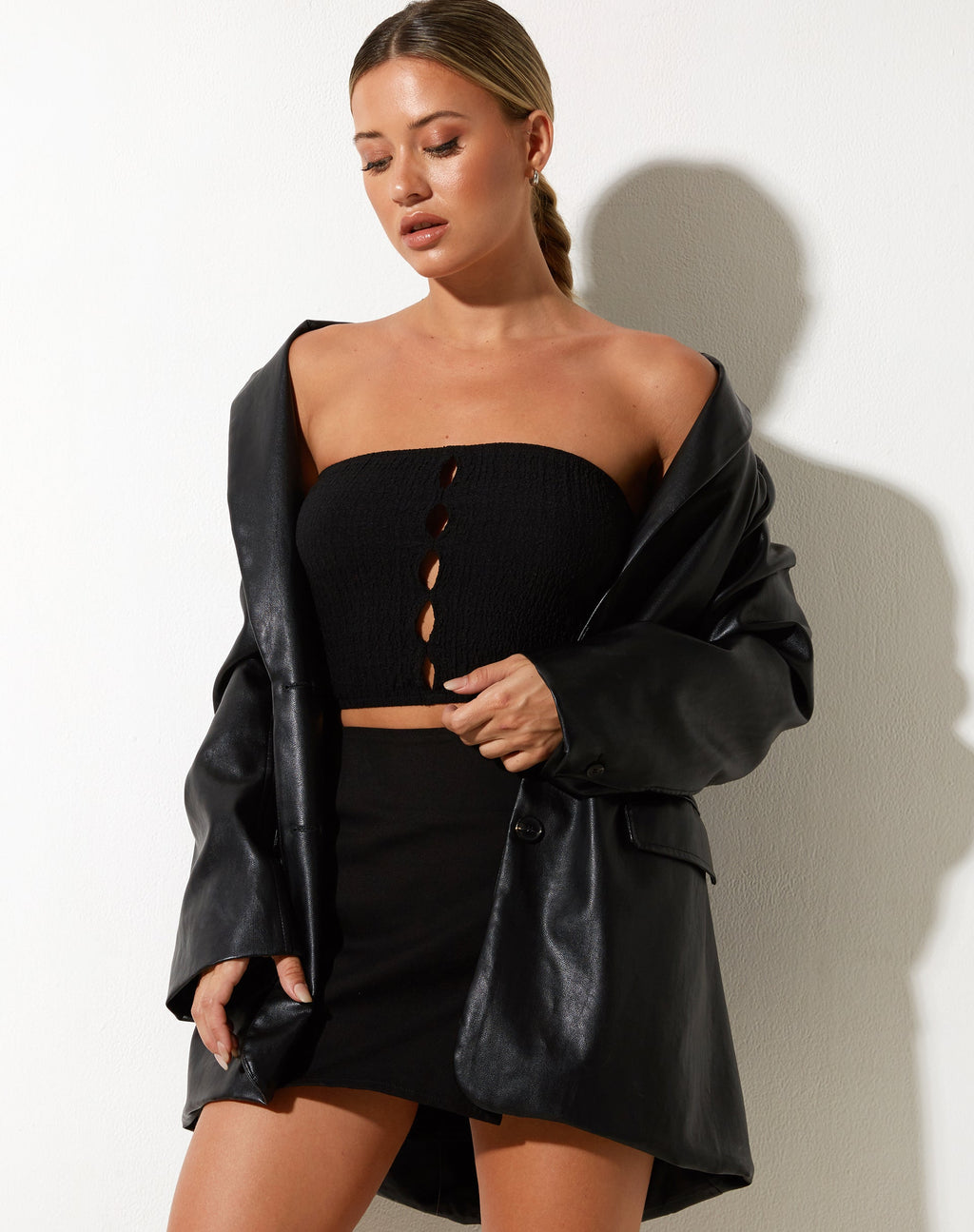 Baha Bandeau-Top aus Bubble Jersey Schwarz