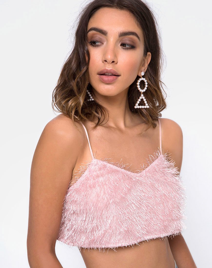 Balien Crop Top in Fransen-Zuckerrosa