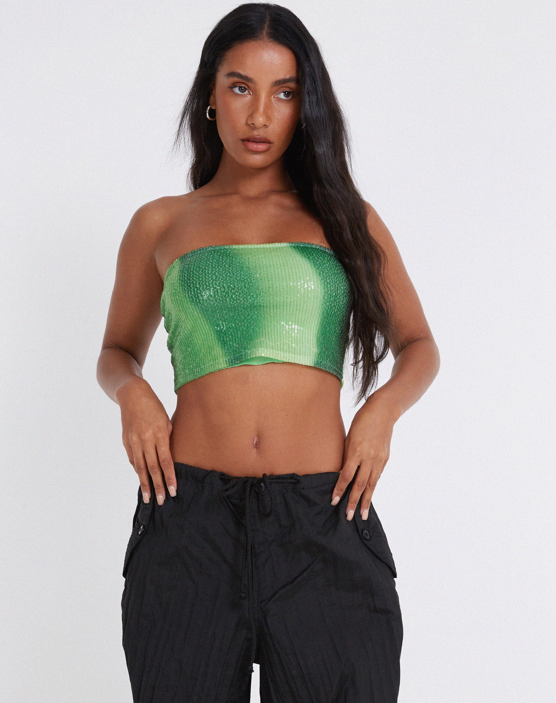 Bild von Bandira Bandeau Top in Pailletten Solarized Grün