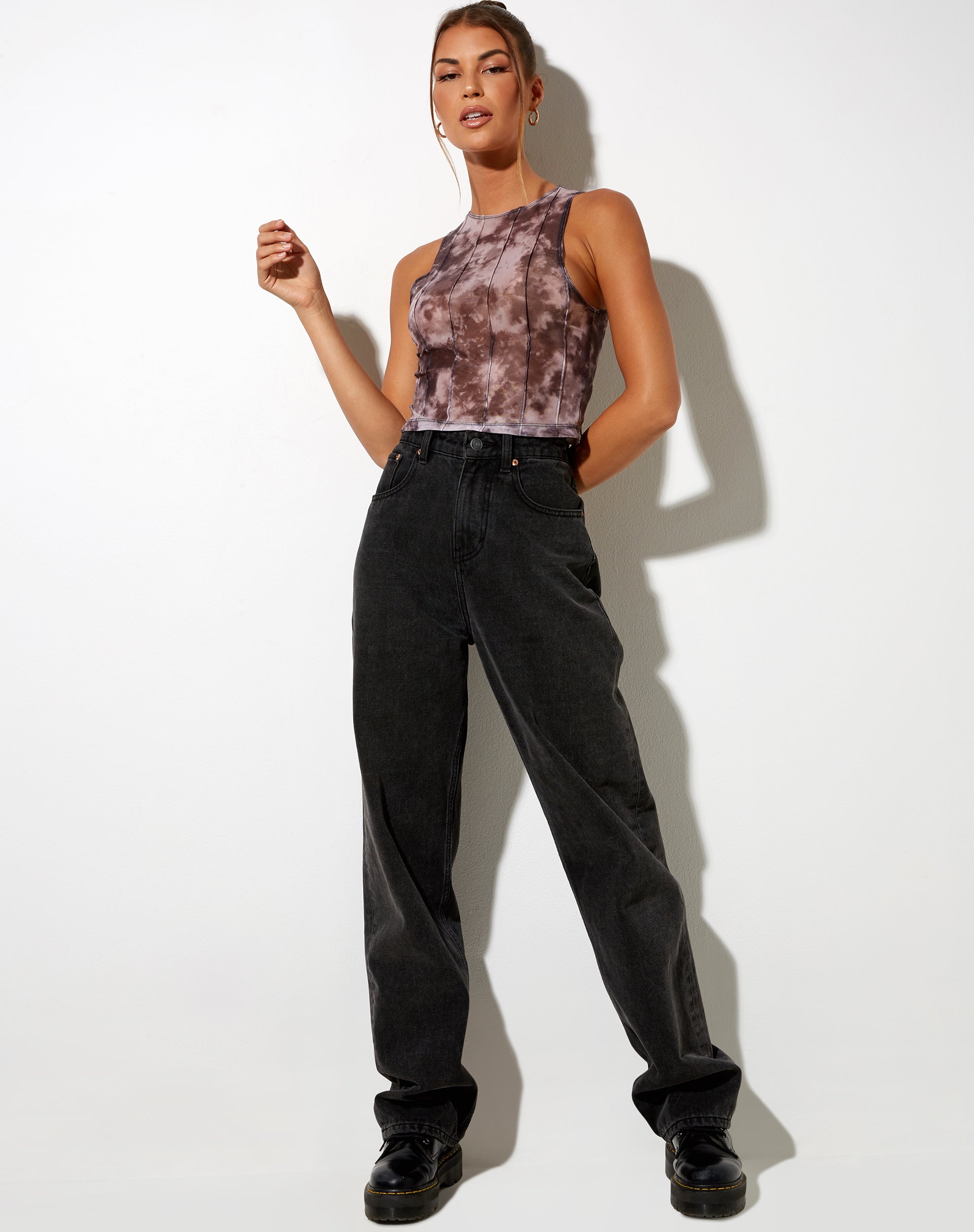Image of Barika Top aus Mesh Smoke Schwarz Grau