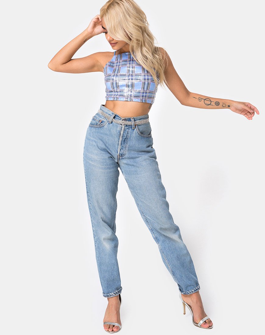 Image of Barilla Crop Top im 90er-Jahre-Karo mit durchsichtigen Pailletten